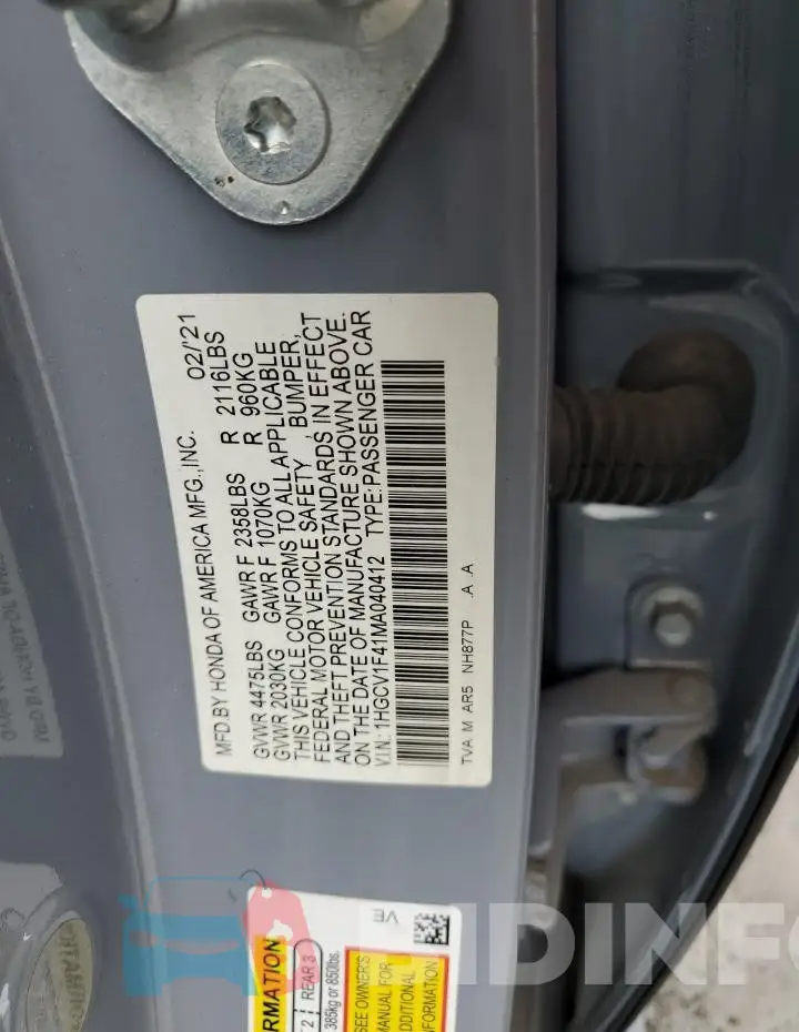 1HGCV1F41MA040412 Photo# 12