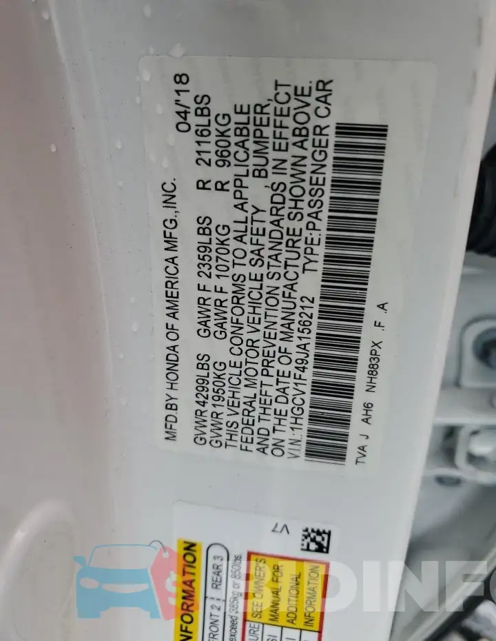 1HGCV1F49JA156212 Photo# 12