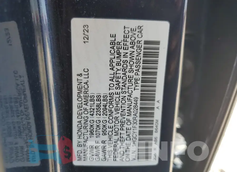 1HGCY1F30RA028449 Photo# 12
