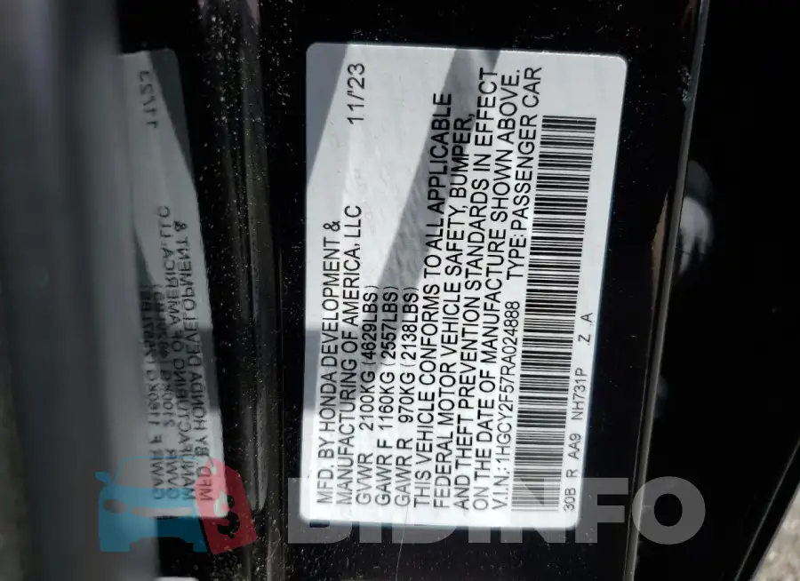 1HGCY2F57RA024888 Photo# 12
