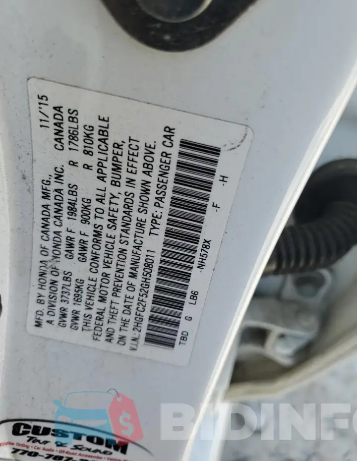 2HGFC2F52GH508011 Photo# 12
