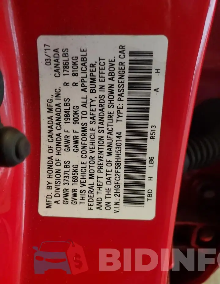 2HGFC2F58HH530144 Photo# 12