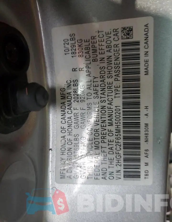 2HGFC2F65MH500201 Photo# 12