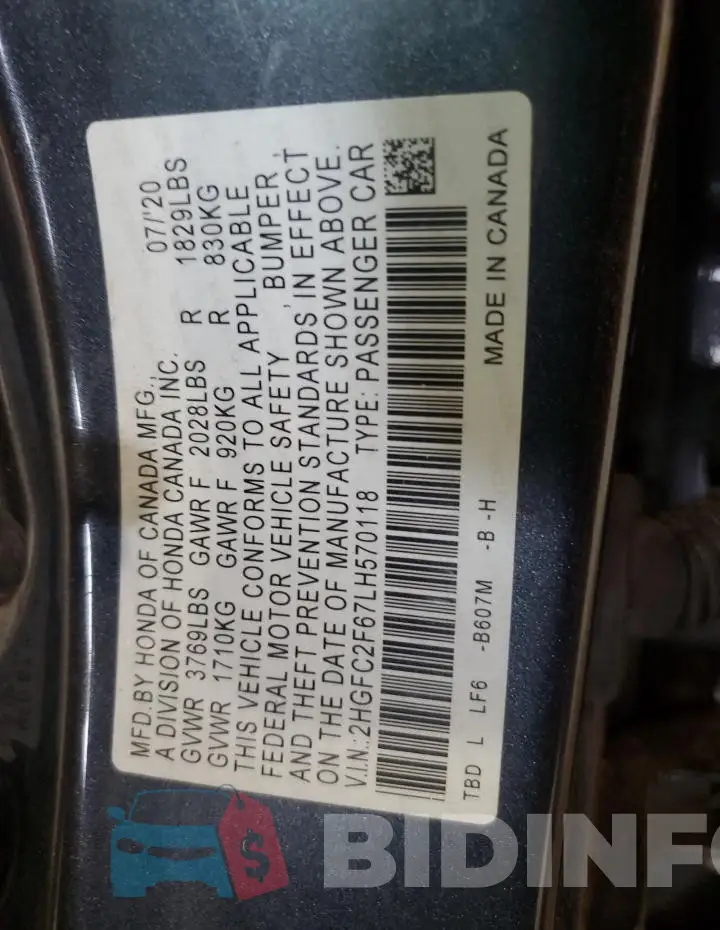 2HGFC2F67LH570118 Photo# 13