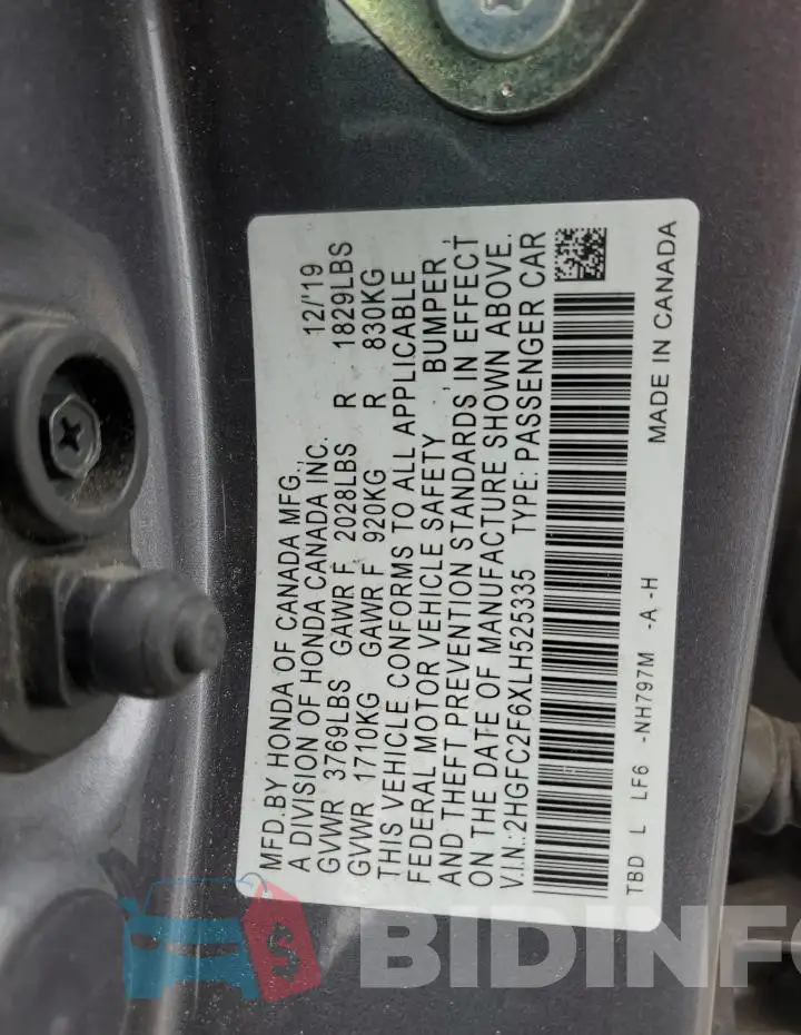 2HGFC2F6XLH525335 Photo# 12