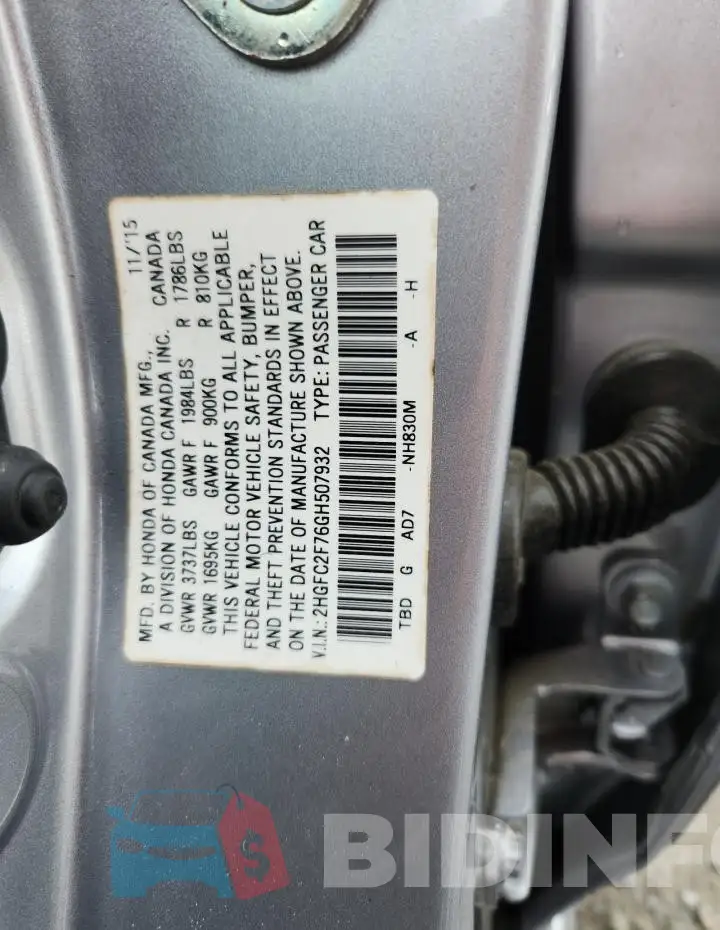 2HGFC2F76GH507932 Photo# 12