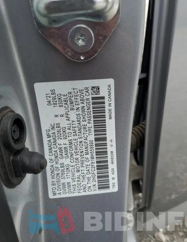 2HGFC2F81MH558890 Photo# 12