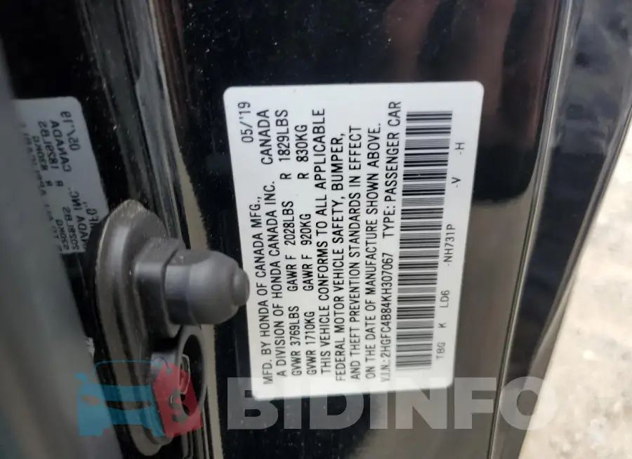 2HGFC4B84KH307067 Photo# 12