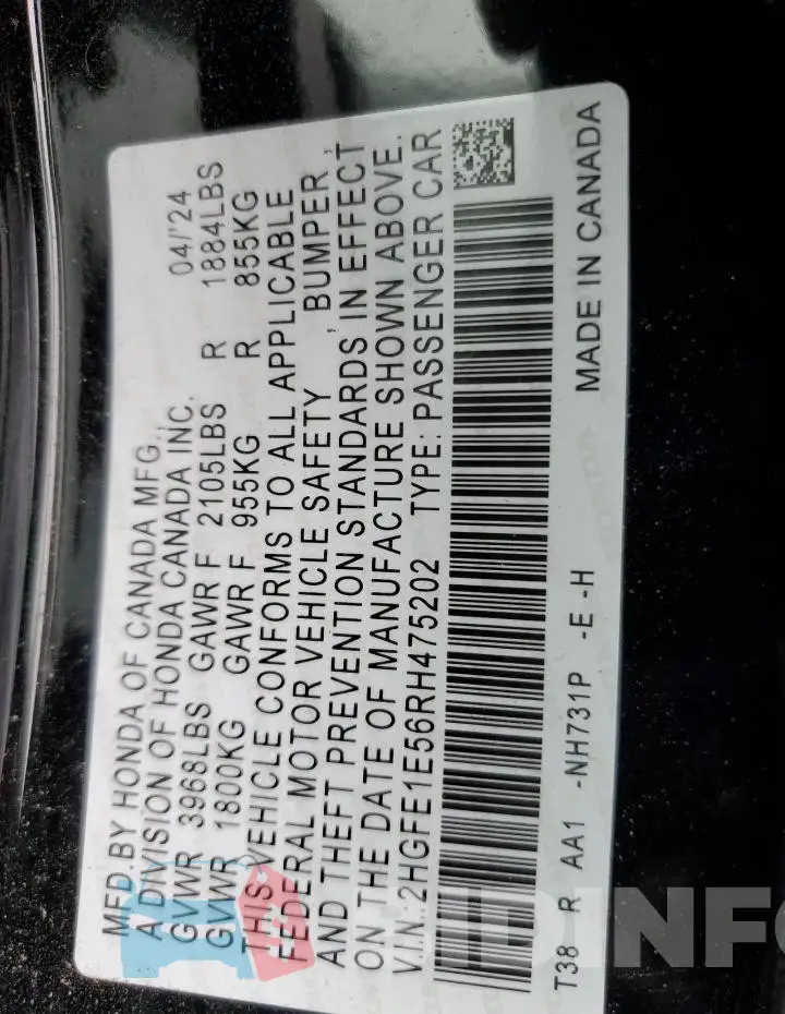 2HGFE1E56RH475202 Photo# 12