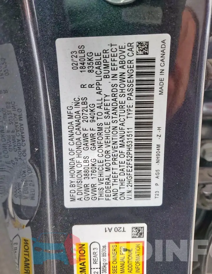 2HGFE2F52PH531511 Photo# 13