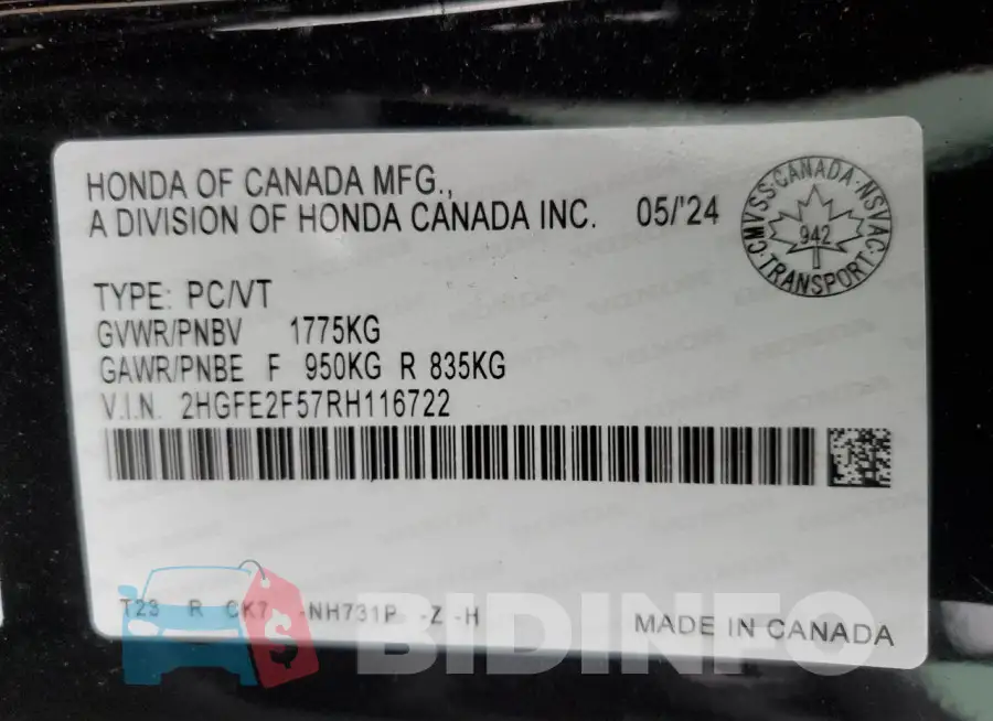2HGFE2F57RH116722 Photo# 13