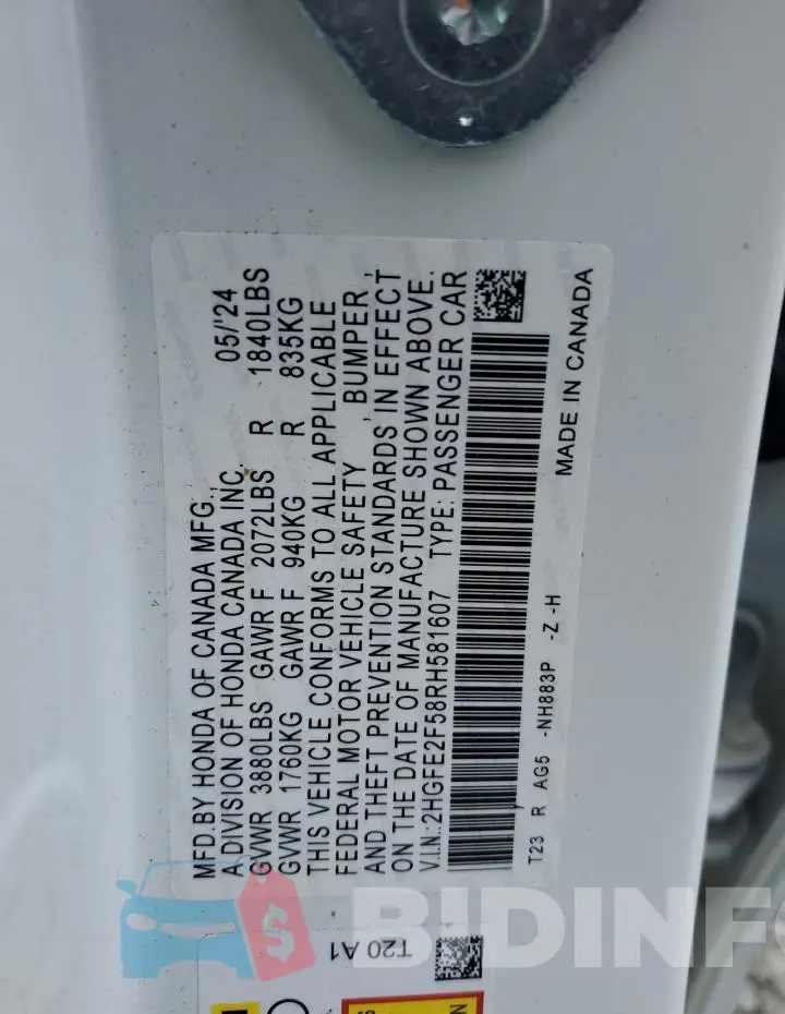 2HGFE2F58RH581607 Photo# 12