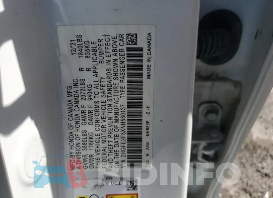 2HGFE2F5XNH560137 Photo# 12