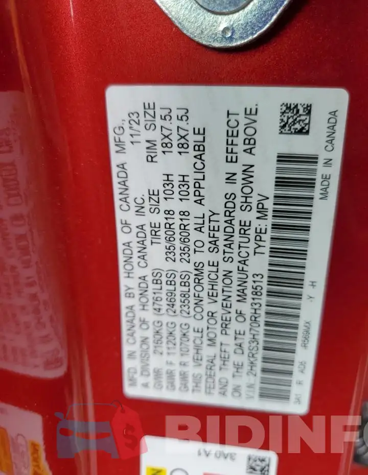 2HKRS3H70RH318513 Photo# 14