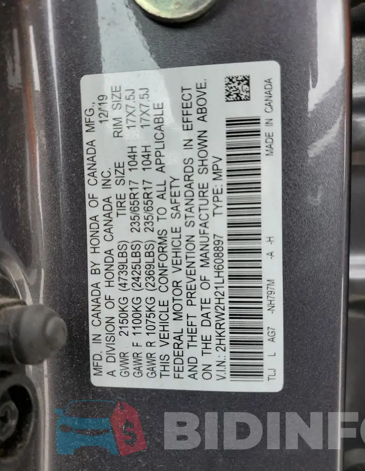 2HKRW2H21LH608897 Photo# 13