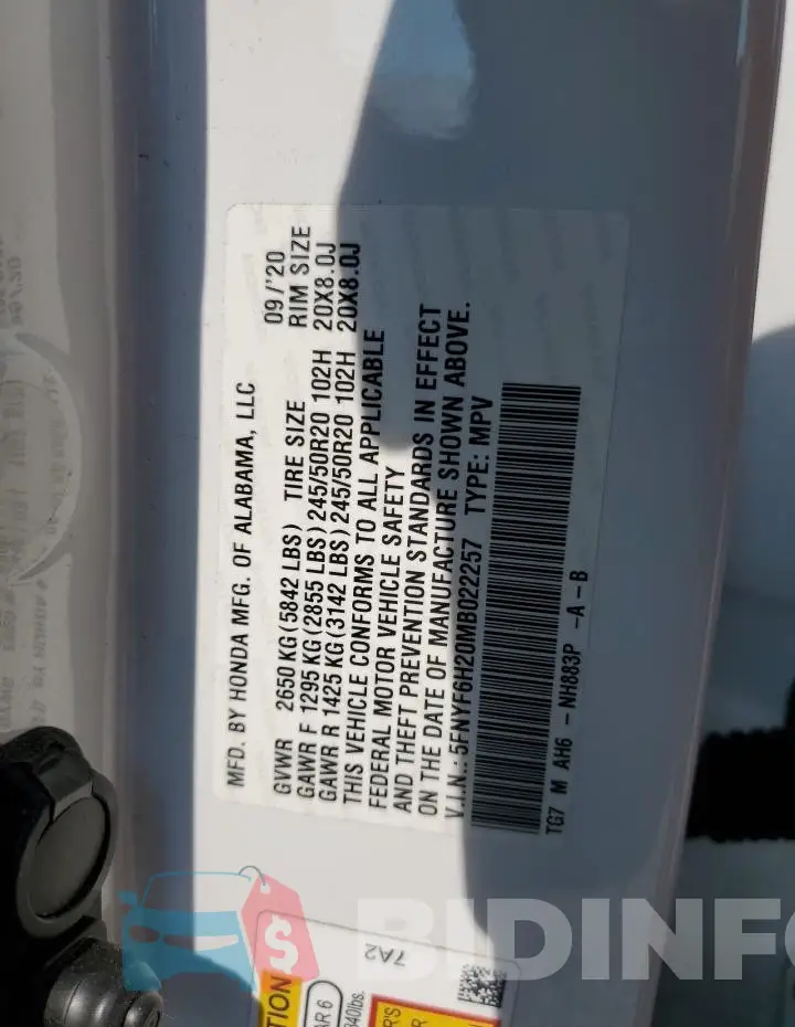 5FNYF6H20MB022257 Photo# 14