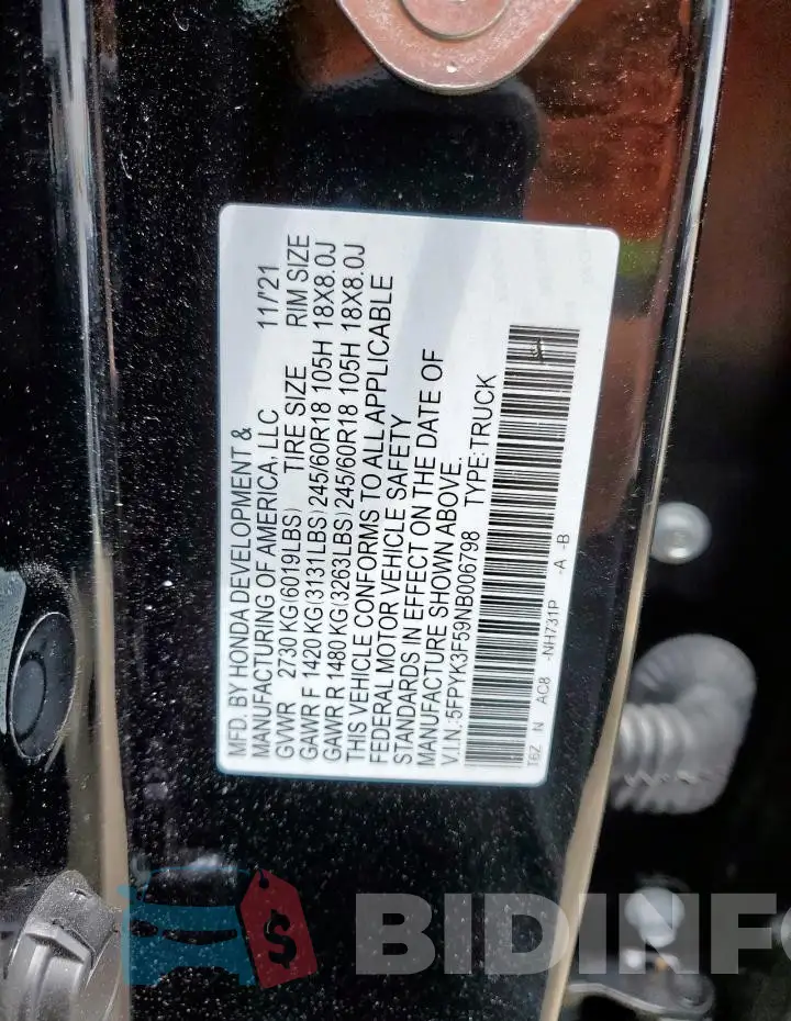 5FPYK3F59NB006798 Photo# 12