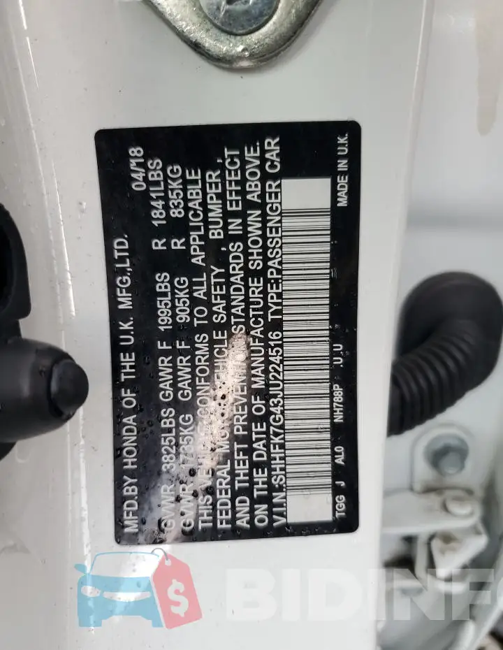 SHHFK7G43JU224516 Photo# 12
