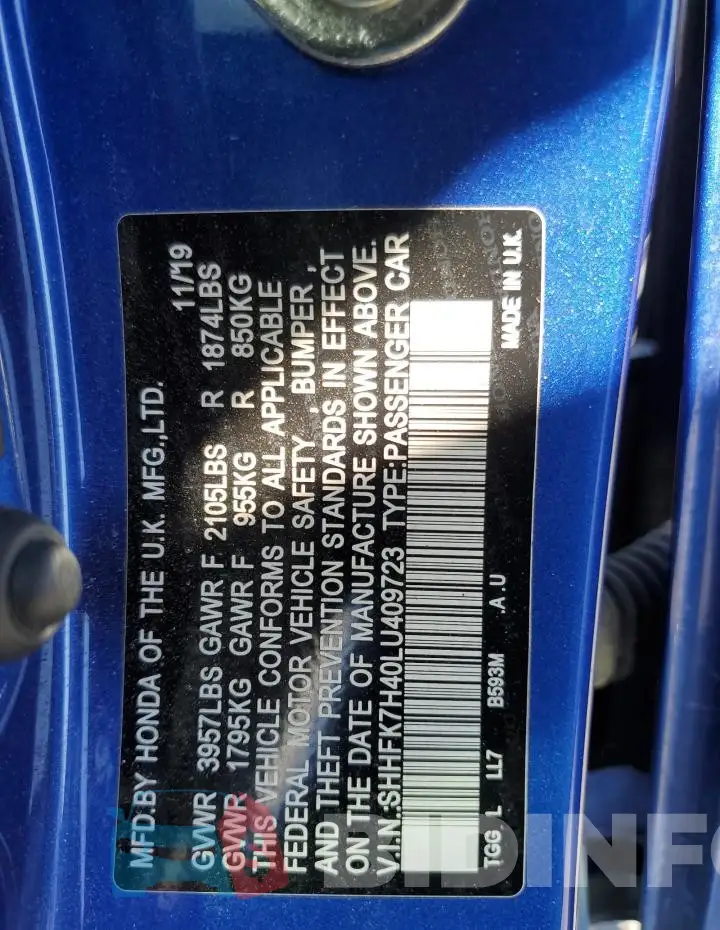 SHHFK7H40LU409723 Photo# 12