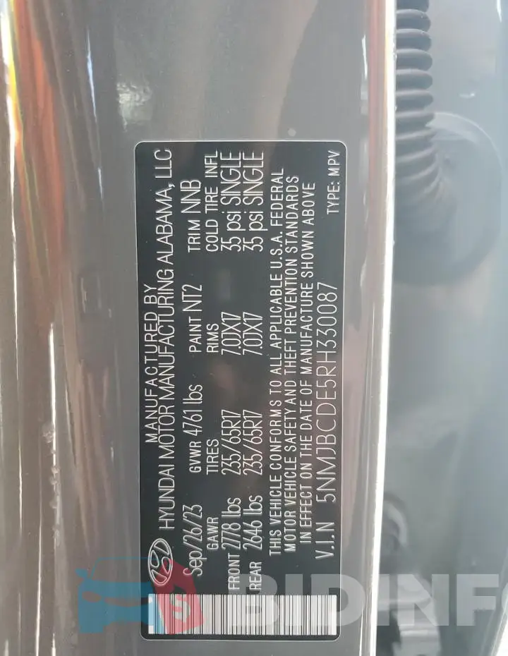 5NMJBCDE5RH330087 Photo# 14