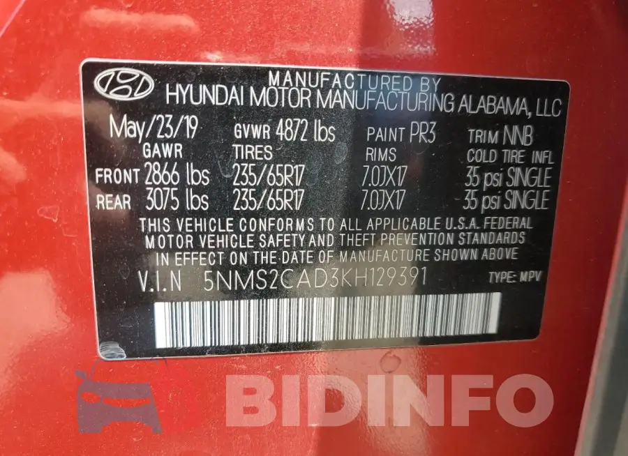 5NMS2CAD3KH129391 Photo# 13