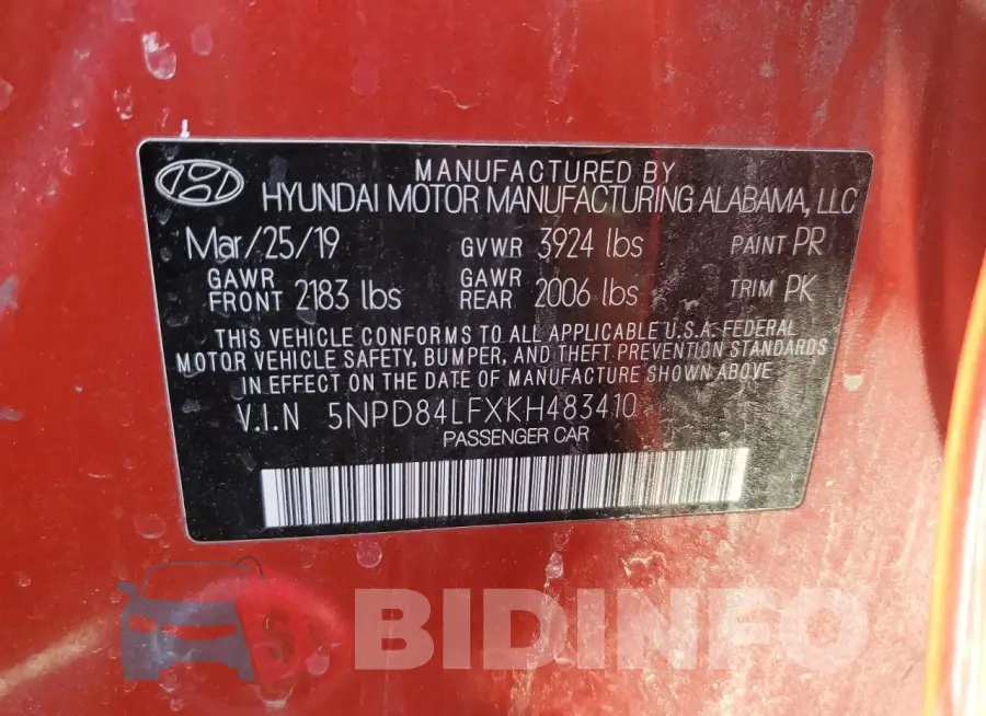 5NPD84LFXKH483410 Photo# 12