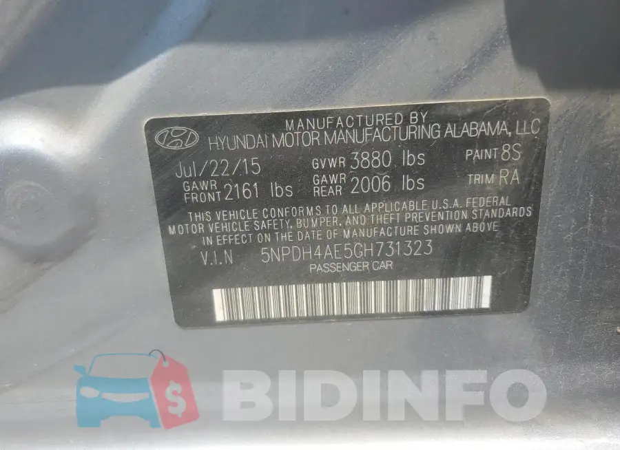5NPDH4AE5GH731323 Photo# 12