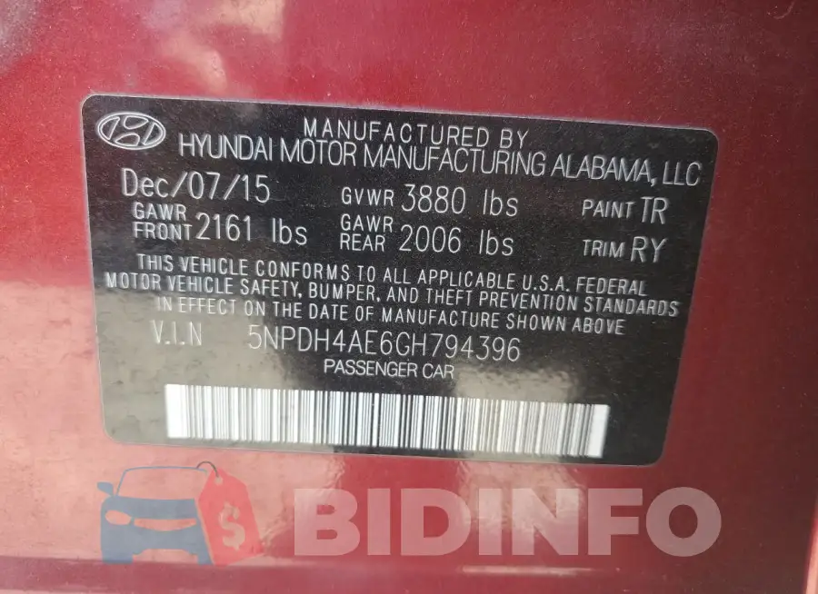 5NPDH4AE6GH794396 Photo# 12
