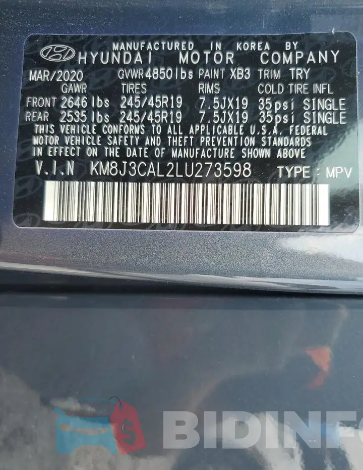 KM8J3CAL2LU273598 Photo# 14