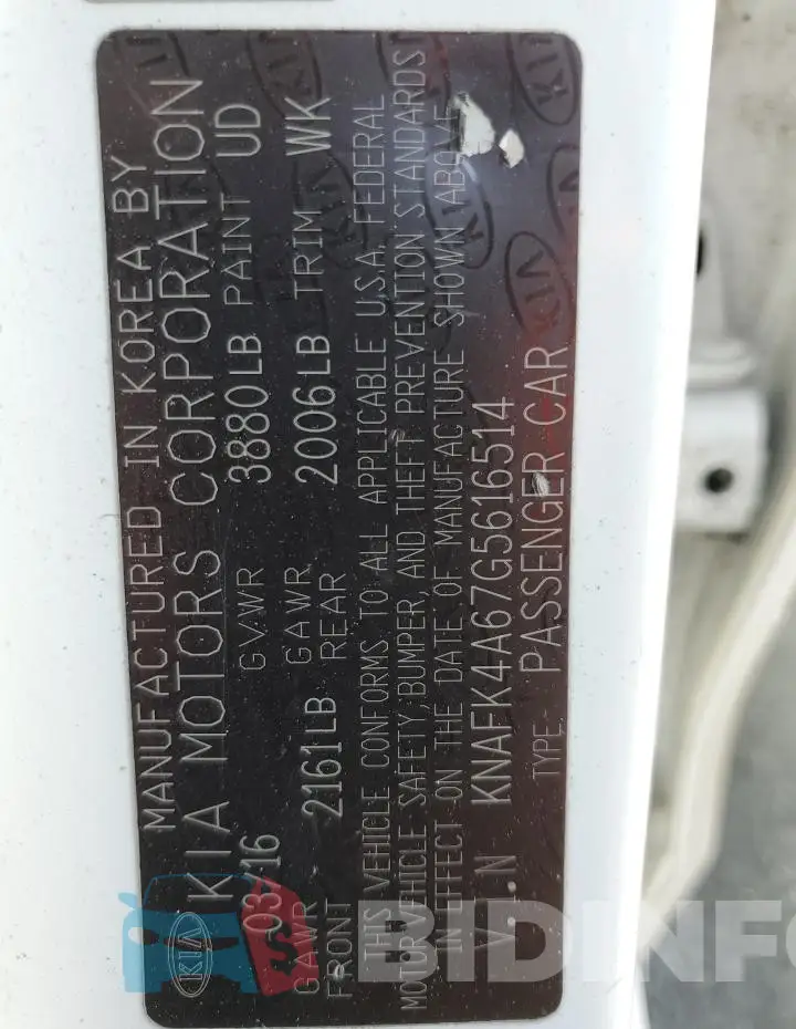 KNAFK4A67G5616514 Photo# 12