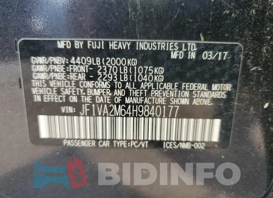 JF1VA2M64H9840177 Photo# 12