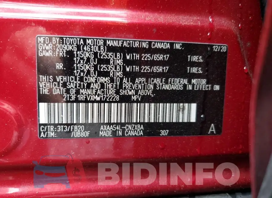 2T3F1RFVXMW172228 Photo# 13