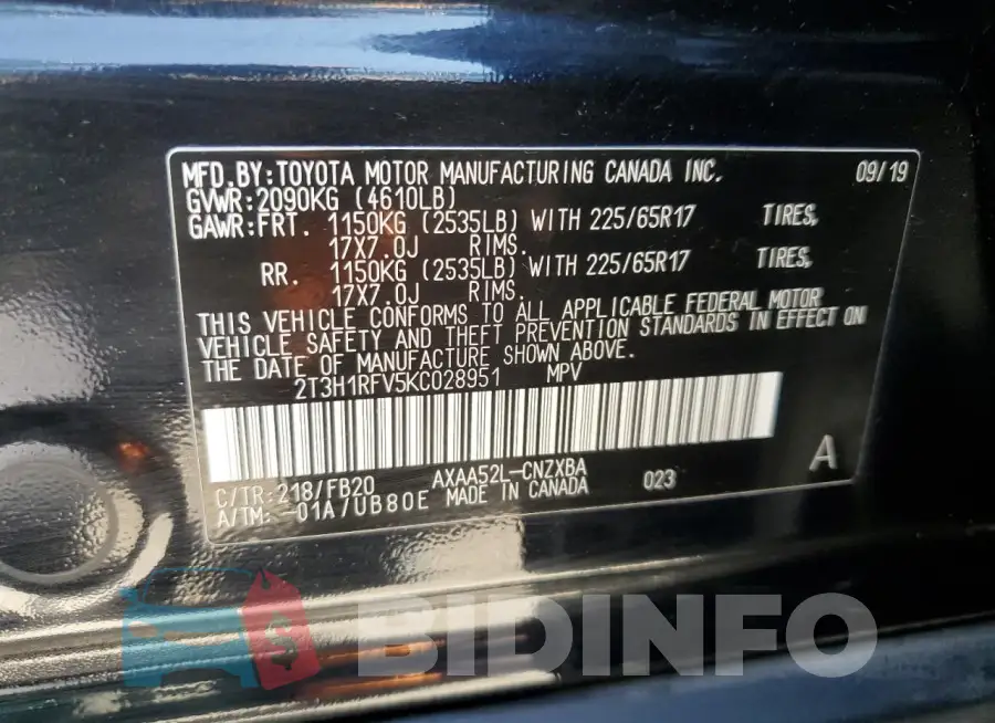 2T3H1RFV5KC028951 Photo# 12