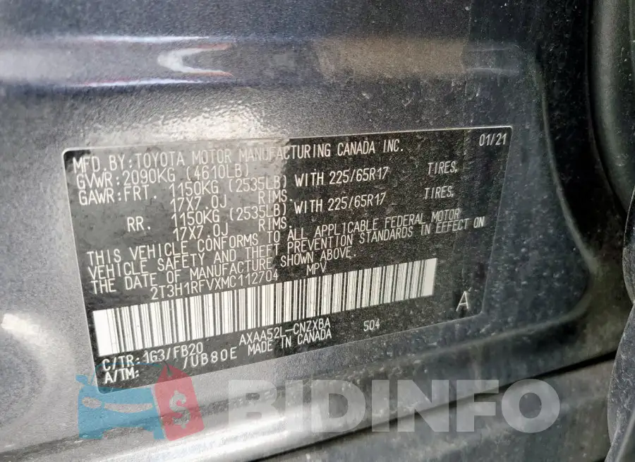 2T3H1RFVXMC112704 Photo# 13