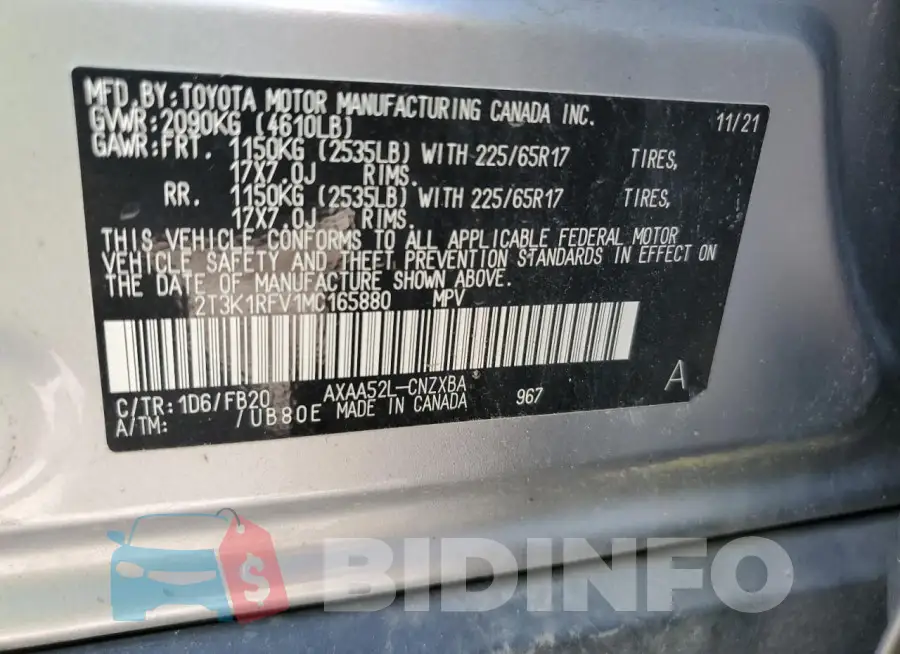 2T3K1RFV1MC165880 Photo# 13