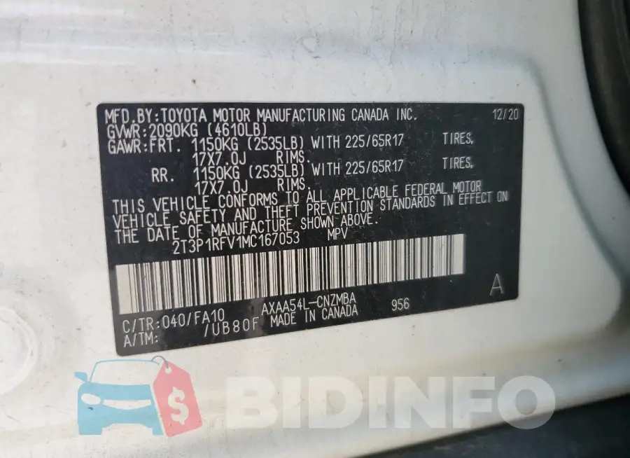 2T3P1RFV1MC167053 Photo# 13