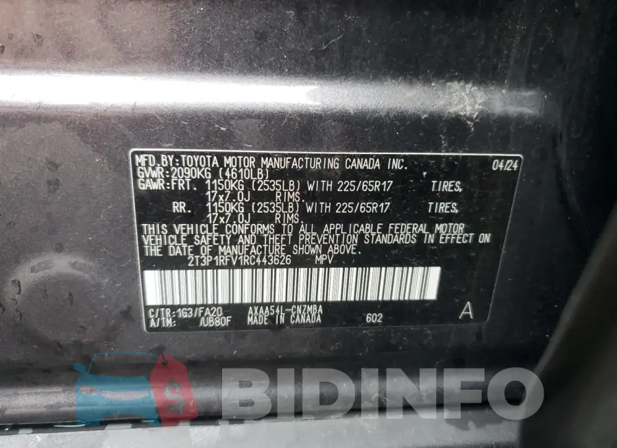 2T3P1RFV1RC443626 Photo# 13