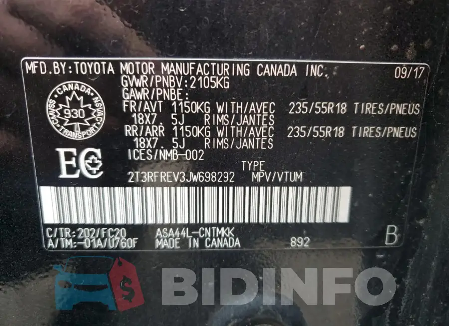 2T3RFREV3JW698292 Photo# 13