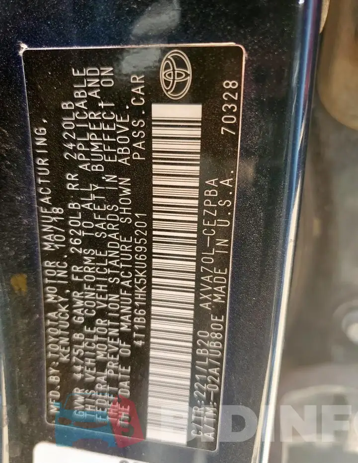4T1B61HK5KU695201 Photo# 12