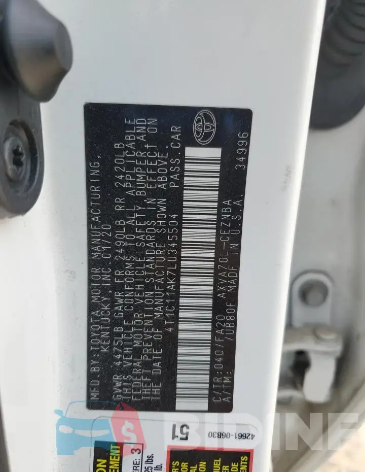 4T1C11AK7LU345504 Photo# 12