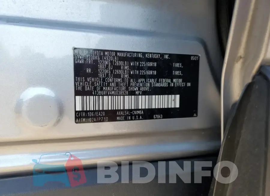 4T3B6RFV4MU038928 Photo# 14