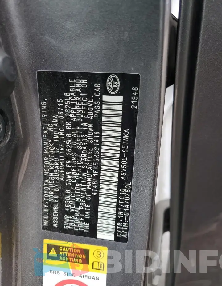 4T4BF1FK5GR521418 Photo# 13