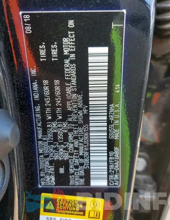 5TDBZRFH1JS906155 Photo# 13