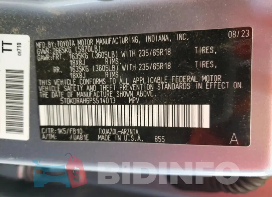 5TDKDRAH6PS514013 Photo# 14