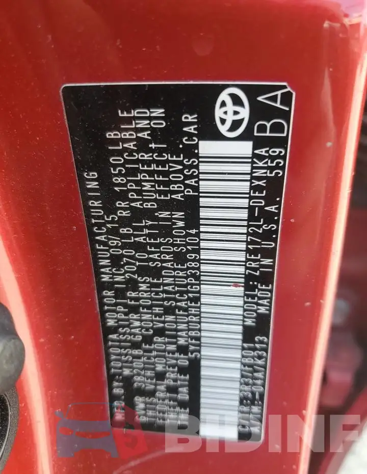 5YFBURHE1GP389104 Photo# 12
