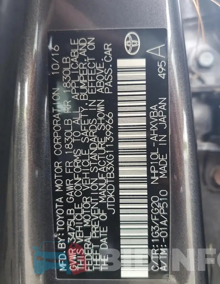 JTDKDTB3XG1139966 Photo# 12