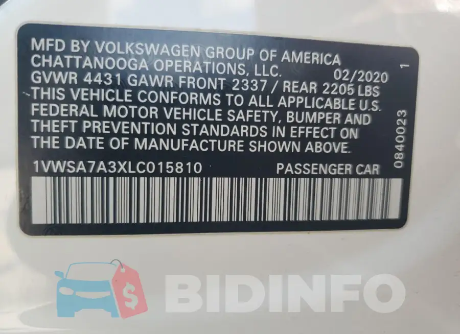 1VWSA7A3XLC015810 Photo# 12