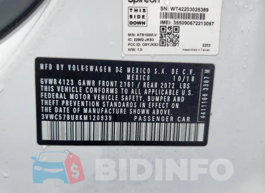 3VWC57BU8KM120939 Photo# 13