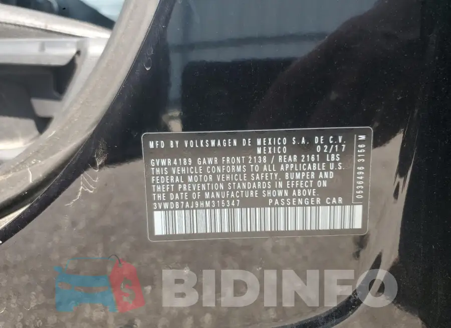 3VWDB7AJ9HM315347 Photo# 12