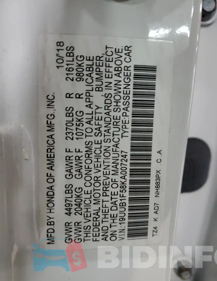 19UUB1F58KA007247 Photo# 12